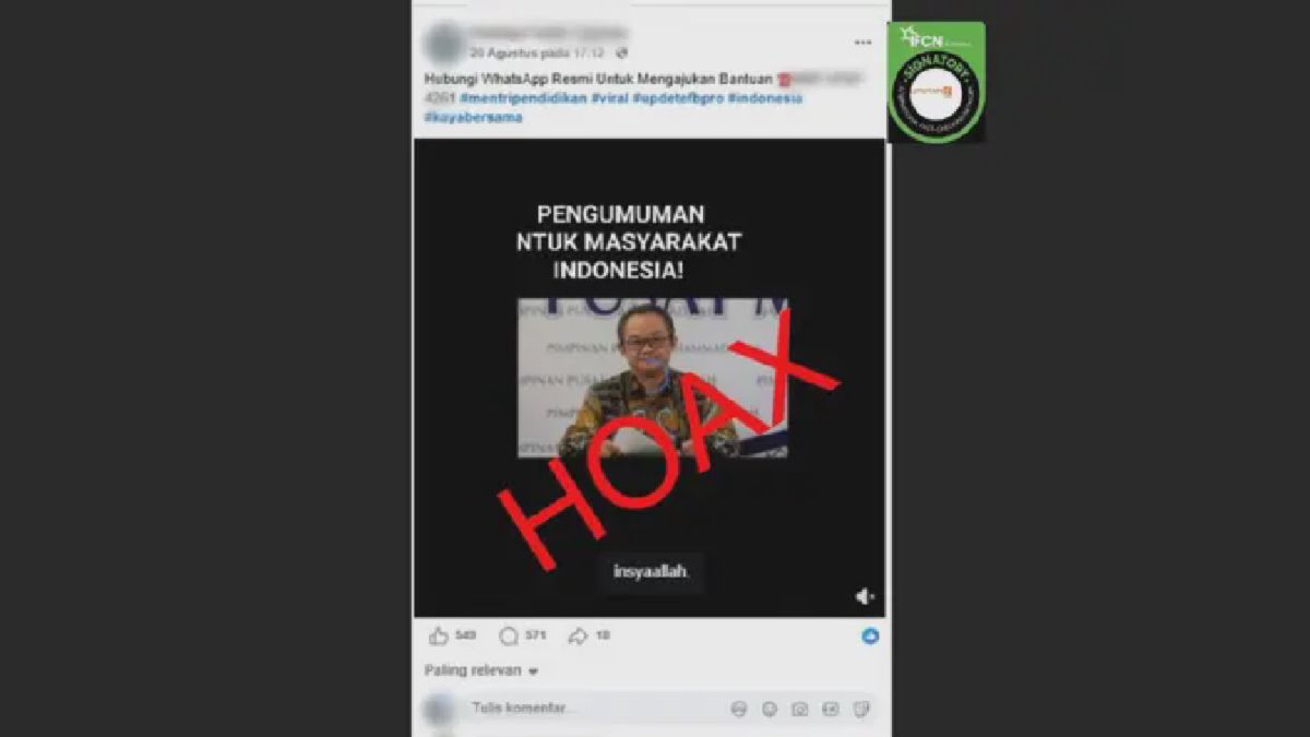 Cek Fakta: Bantuan Mendikdasmen dan Gaji Petani Milenial via WhatsApp Hoaks